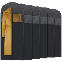 Plixio Long Black Garment Bags for Dresses, Suits, Costumes - 6 Pack 60 Inch Storage Bags Include Zipper & Transparent Window