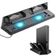 TSV Dual USB Cooling Station Vertical Stand with 2 Controller Charging Dock Fit for Sony PlayStation 4 Slim