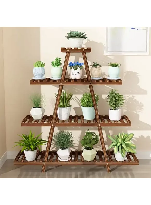 Magshion 4 Tier Pine Wood Plant Stand Indoor Outdoor Multi Tiered Tall Planters Flower Pot Shelves Display Rack Holder
