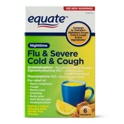 (2 pack) Equate Nighttime Flu & Severe Cold & Cough Packets, 650 mg, 6-Count