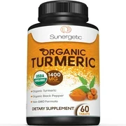 USDA Certified Organic Turmeric Supplement  Includes Organic Turmeric & Organic Black Pepper  1,400mg of Turmeric per Serving  60 Turmeric Tablets