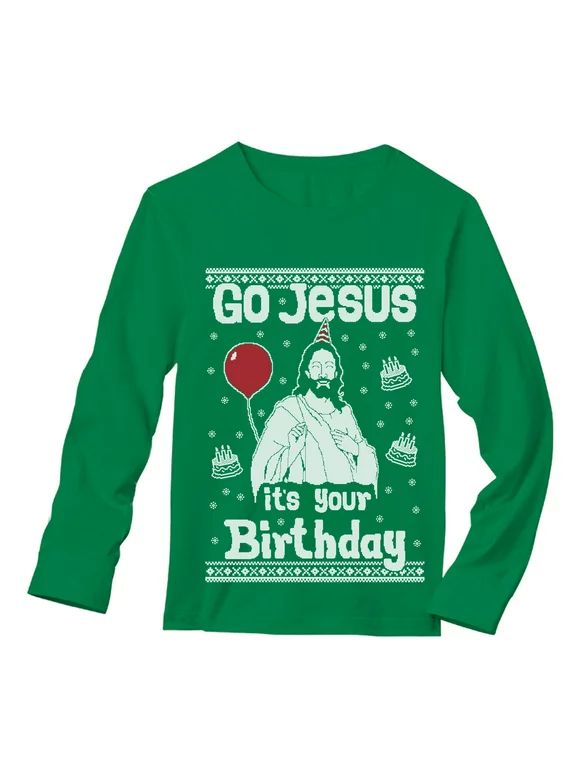 Tstars Mens Ugly Christmas Sweater Go Jesus it's Your Birthday Gift Christmas Gift Funny Humor Holiday Shirts Xmas Party Christmas Gifts for Him Long Sleeve T Shirt Ugly Xmas Sweater