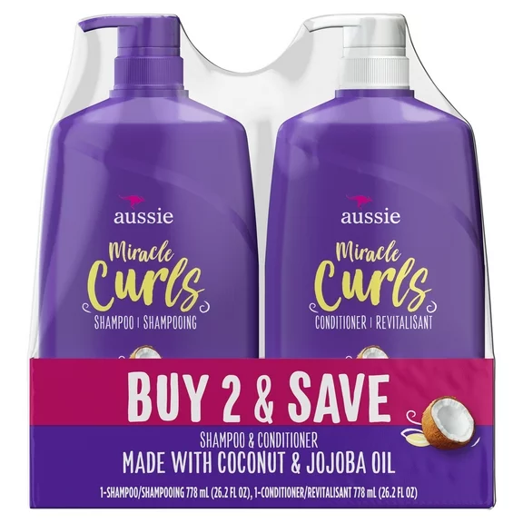 Aussie Miracle Curls Shampoo and Miracle Curls Conditioner Dual Pack, For All Hair Types 26.2 oz