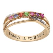 Family Jewelry Personalized Mother's Sterling Silver or Gold over Silver Birthstone with Clear Crystal Crossover Ring