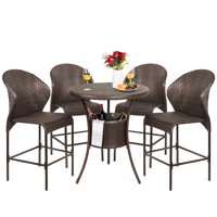 Best Choice Products 5-Piece Outdoor Wicker Bar Table Bistro Set for Patio, Backyard w/ Ice Bucket, 4 Chairs - Brown