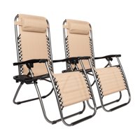 Zimtown 2PCS Outdoor Zero Gravity Folding Lounge Chair for Beach Patio Pool Yard Khaki