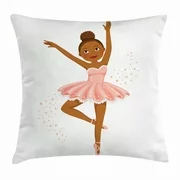 Girls Throw Pillow Cushion Cover, Ballerina Dancing Daughter Classic Performance Hobby Birthday Kids Baby Theme, Decorative Square Accent Pillow Case, 18 X 18 Inches, Rose and Brown, by Ambesonne
