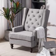 Erommy Mid Century 2 Use Recliner Chair, rocking Chair, Linen Fabric Armchair with added Seat,Upholstered Reclining Single Sofa Chair for Living Room, Bedroom,Gray