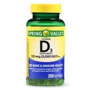 Spring Valley Vitamin D3 Softgels, 5000 IU, 250 Count
