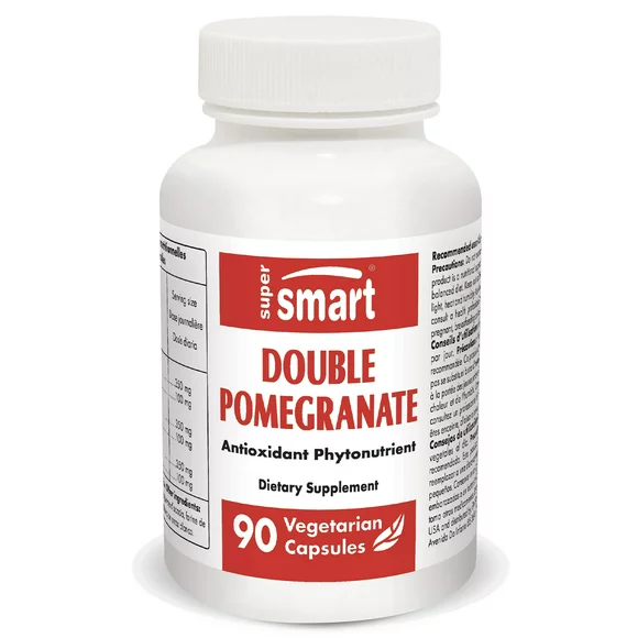 Supersmart - Double Pomegranate (90% Ellagic Acid) - Antioxidant Supplement - Cardiovascular Health - Liver Support | Non-GMO & Gluten Free - 90 Vegetarian Capsules