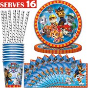 Paw Patrol Party Supplies - Serves 16 - Plates (9"), Napkins, Cups, Paw Straws - Disposable Kids Birthday Dinnerware Bundle with decorative design
