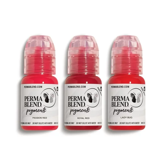 Perma Blend - Red Lip Tattoo Kit - Lip Blushing Supplies to Enhance Lip Color - Makeup Kit & Microblading Ink - Includes Royal Red, Passion Red & Ladybug Red Lip Blush - Vegan (0.5 oz Each)