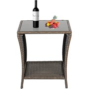 Kinbor Outdoor Wicker Rattan Square Side Table Brown