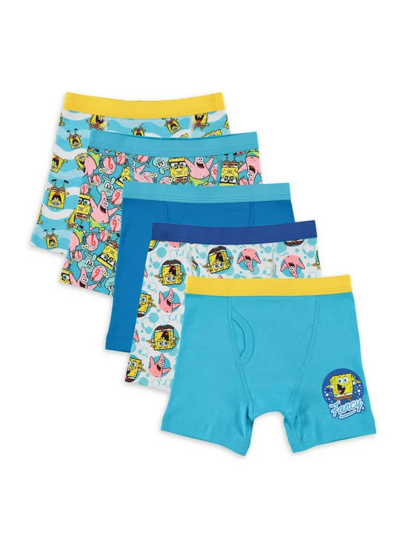 SpongeBob SquarePants Boys Underwear, 5 Pack Boxer Briefs, Sizes 6 - 8