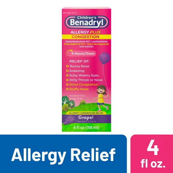Children's Allergy Plus Congestion Relief Liquid, Grape, 4 fl. oz