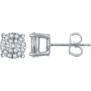 Arista 1/4 Carat T.W Diamond Cluster Stud Women's Earring in Miracle Plated Sterling Silver (I-J, I3)