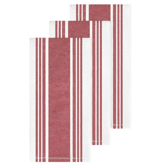 Stripe Dual Sided Woven Kitchen Towel, Set of Three, Chili