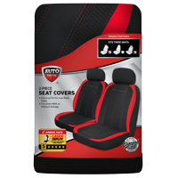 Auto Drive 2 Piece Car Seat Covers and Headrest Covers, Black Red Universal Fit