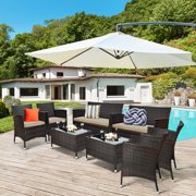 Costway 8PCS Rattan Patio Furniture Set Cushioned Sofa Chair Coffee Table RedBrownTurquoise