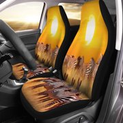KXMDXA Set of 2 Car Seat Covers Group of African Zebras at Sunset in The Serengeti Universal Auto Front Seats Protector Fits for Car,SUV Sedan,Truck