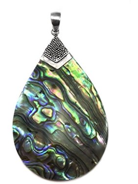 Sterling Silver Abalone Mother Of Pearl Shell Necklace Pendant Unique MOP Teardrop Multiple Colors
