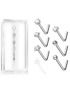 Body Accentz L Bend 316L Surgical Steel Nose L Bend Stud Rings  Free retainer included  7PC