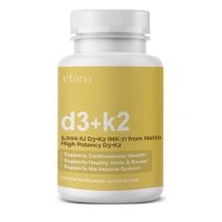 D3 + K2  Vitamin D3 (5,000 IU) + Vitamin K2 (MK-7)  Etana Beauty  90 Day Supply  High-Potency, Bioavailable MK-7 from Japanese Fermented Natto