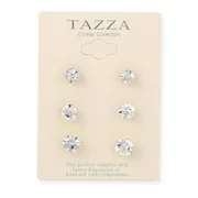 TAZZA WOMEN'S SILVER CRYSTAL 8MM 7MM AND 6MM SET OF 3 STUD EARRING