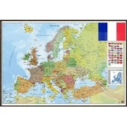 Political Map Of Europe - Framed Poster / Print (French Language Version - Map With Flags) (Size: 36" x 24")