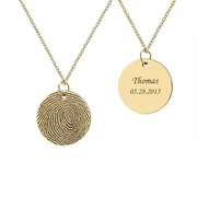 Engravable Round Disc Actual Fingerprint Pendant Memorial Keepsake Loved One Thumb Print Stainless Steel Jewelry with Gift Box [Gold]