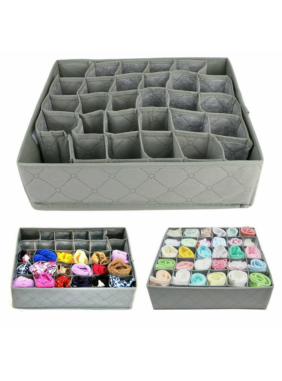 Eagle Socks Underwear Drawer Organizer Divider, 30 Cell Collapsible Cabinet Closet Organizer Storage Boxes for Clothes, Socks, Lingerie, Underwear, Ties (Gray)
