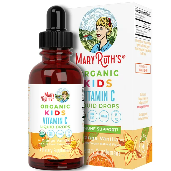 USDA Organic Kids Vitamin C Drops by MaryRuths | Vegan Vitamin C Supplement for Ages 4-13 | Immune Support & Overall Health | Vitamin C from Organic Acerola Fruit Extract | 2oz
