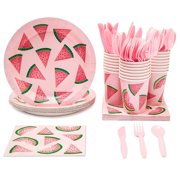 Serves 24 Watermelon Party Supplies, 144PCS Plates Napkins Cups, Favors Decorations Disposable Paper Tableware Dinnerware Kit Set Bulk for Baby Shower Birthday Party