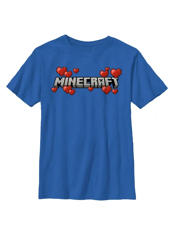 Boy's Minecraft Valentine's Day Hearts Logo  Graphic Tee Royal Blue X Large