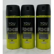 LOT OF 3- AXE "YOU CLEAN FRESH" Deodorant Men Body Spray 150m EACH
