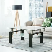 New Arrival Rectangular Glass Coffee Table Modern Shelf Wood Living Furniture Room New USA
