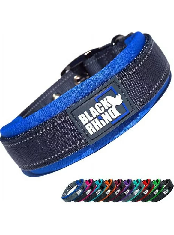 Black Rhino - The Comfort Collar Ultra Soft Neoprene Padded Dog Collar for All Breeds - Heavy Duty Adjustable Reflective Weatherproof (Large, Blue/Grey)