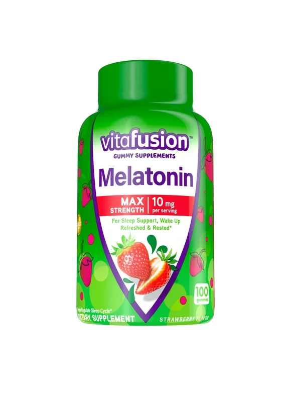 vitafusion Max Strength Melatonin Gummy Supplements, Strawberry Sleep Supplements, 100 Ct