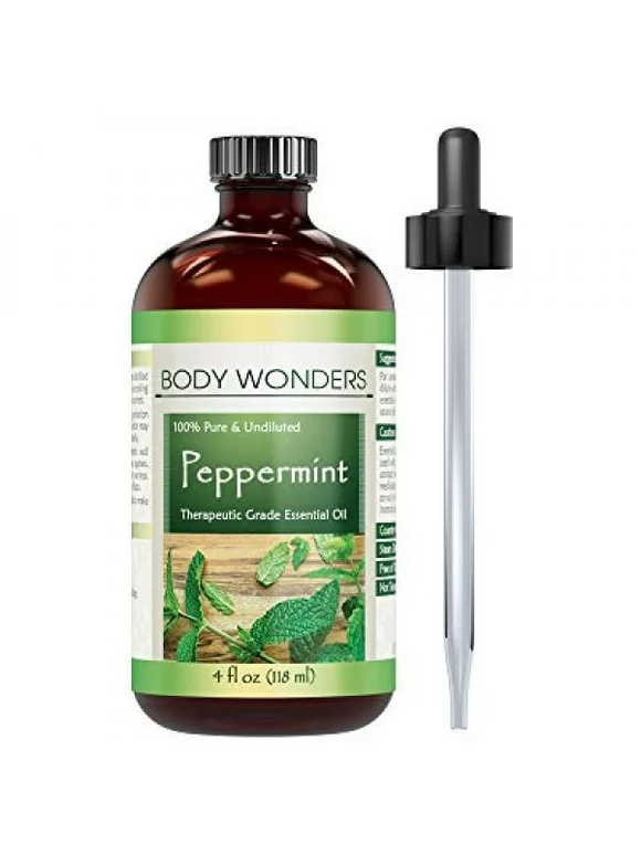 Body Wonders 100% Pure Peppermint Essential Oil (Mentha Piperita) 4 Fl Oz