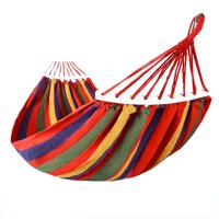 Cusimax Outdoor Travel Multicolor Rainbow Striped Hammock 2 Person Hanging Bed Backpacking Canvas Swing Hammock