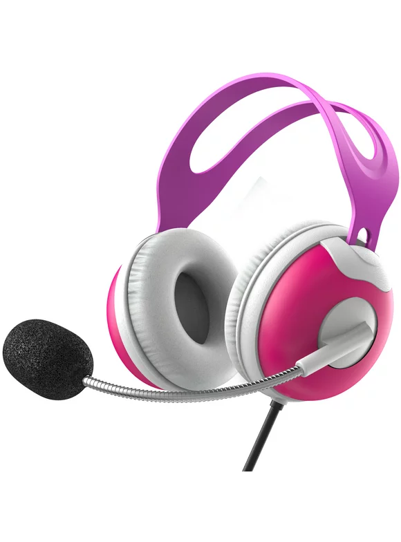 Thore Kids Headphones For Girls with Microphone, Over Ear Headset with Boom Mic + Volume Control for Girls School (Pink)