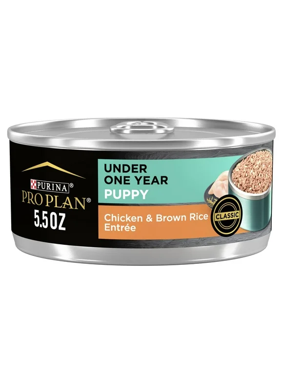Purina Pro Plan Puppy Wet Dog Food Under 1 Year High Protein, Chicken & Brown Rice, 5.5 oz Cans (24 Pack)