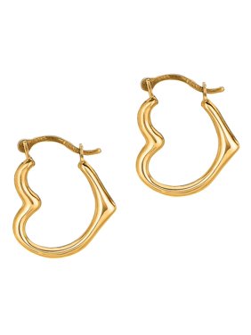 10K Real Yellow Gold Heart Hoop Earrings