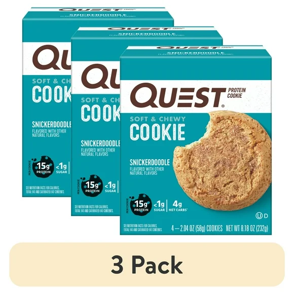 (3 pack) Quest Protein Cookie, High Protein, Snickerdoodle, 4 Count