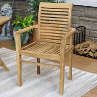 Sunnydaze  Solid Teak Outdoor Armchair - Light Brown Wood Stain Finish - Slatted Chair - Patio, Deck, Lawn, Garden, Terrace or Backyard