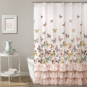 Lush Decor Flutter Butterfly Kids Nature Polyester Shower Curtain, 72x72, Pink, Single