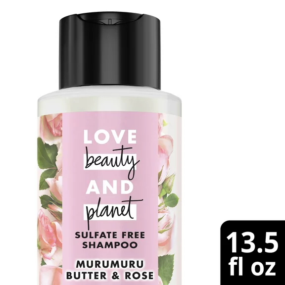 Love Beauty and Planet Murumuru Butter & Rose Blooming Color Moisturizing Nourishing Daily Shampoo with Coconut Oil, 13.5 fl oz