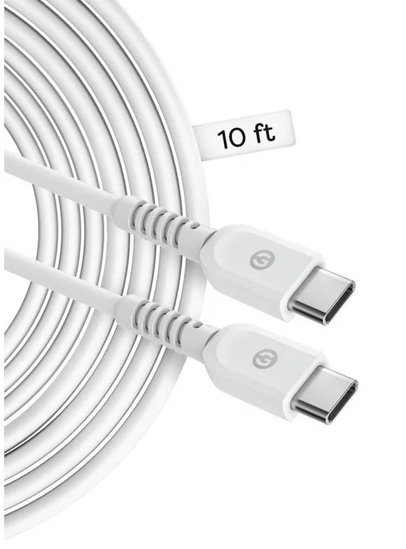 Galvanox USB C to USBC Fast Charging Cables 10ft (PD Charger Compatible) Type C Cord for Samsung Galaxy S10,S20,S21,Note, Pixel & More (White)