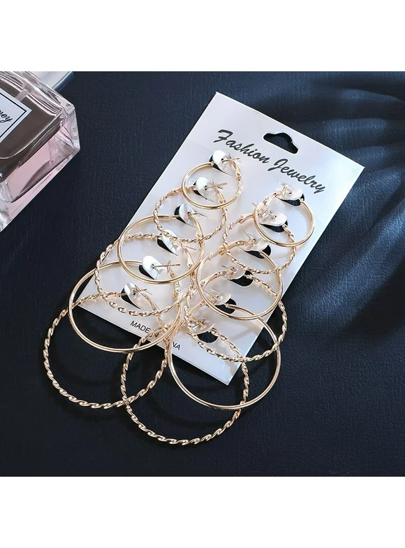 6 Pair Big Silver Color Hoop Earrings Set for Women Large Circle Round Earrings Gold Women s Ear Creoles Loop Classic Jewelry