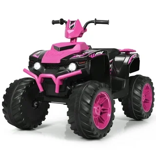 Gymax Pink 12 V ATV 4-Wheeler Quad Powered Ride-On with Music & LED Lights
